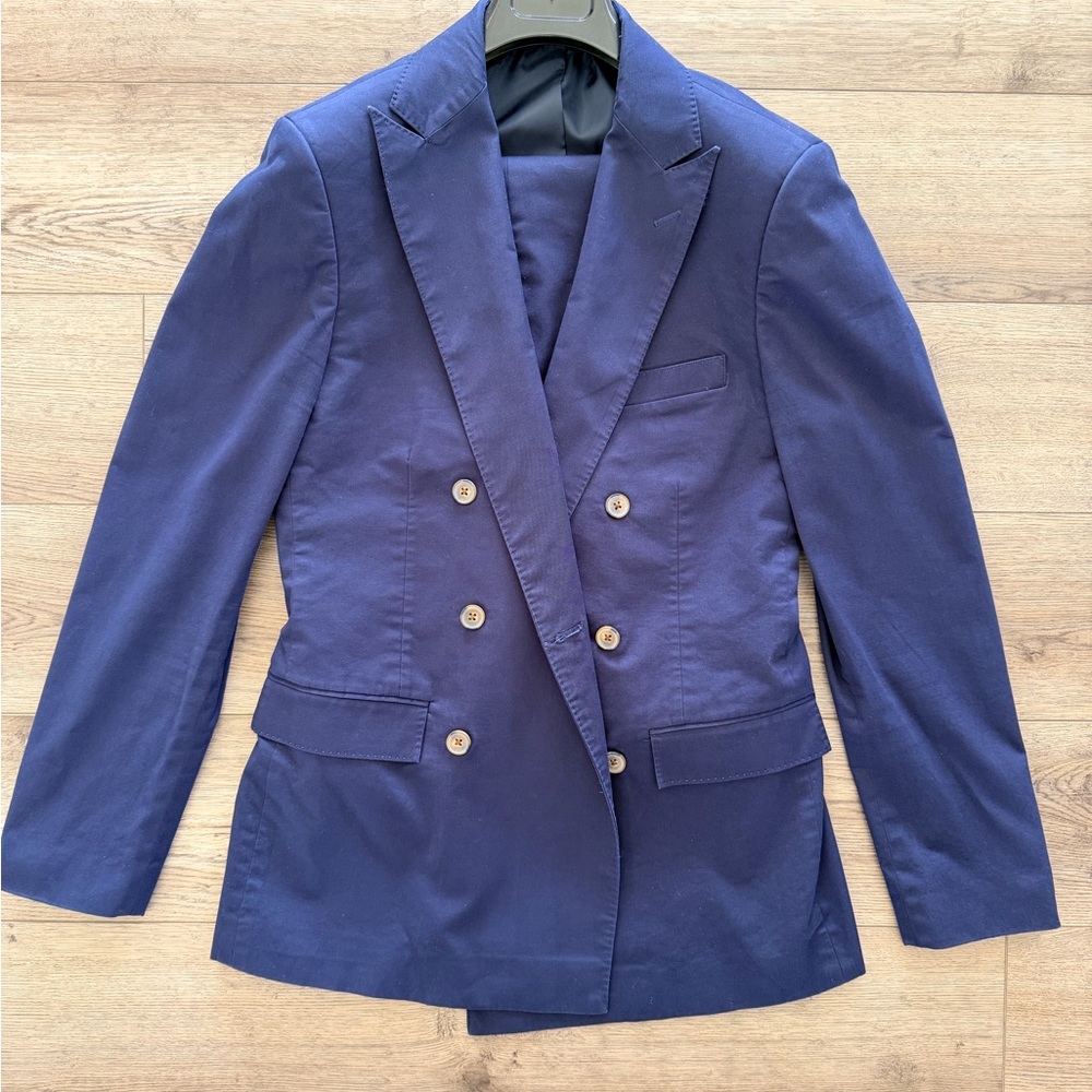 J. Crew Dark Navy Double Breasted Quilted Lined Suit